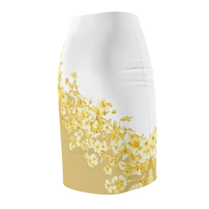 Yellow Daisy Floral Pencil Skirt — Women's Spring Floral AOP Skirt