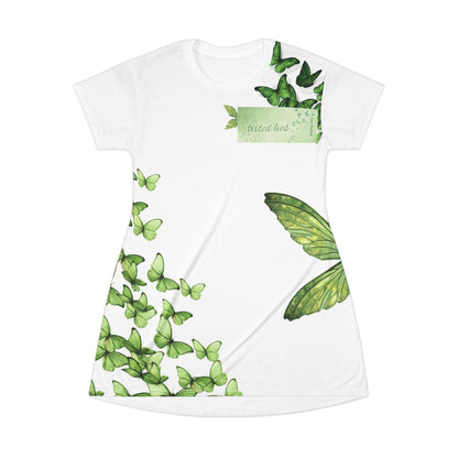 Green Butterfly T-Shirt Dress — 'A Little Hope' Watercolor Floral AOP