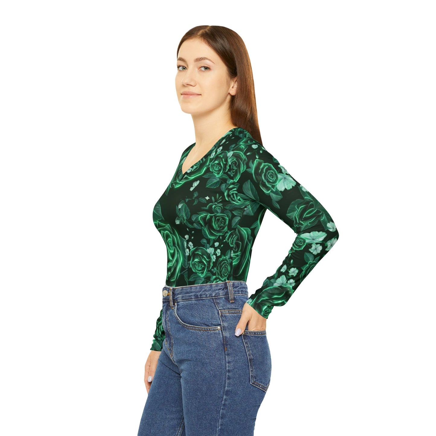 Emerald Rose V-Neck Long Sleeve|