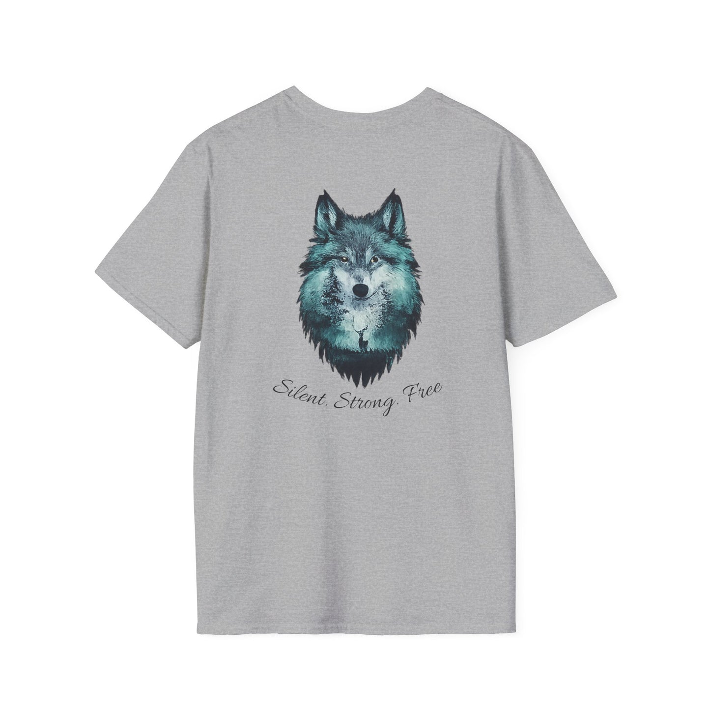 Unisex Softstyle T-Shirt| Silent Strength, Free Spirit | Mystic Wolf Graphic T-Shirt|