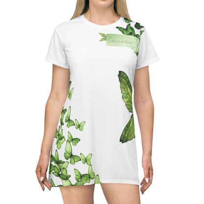 Green Butterfly T-Shirt Dress — 'A Little Hope' Watercolor Floral AOP