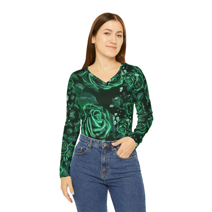 Emerald Rose V-Neck Long Sleeve|