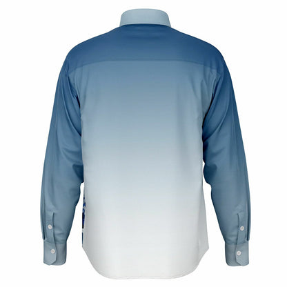 Long Sleeve Button Blue Floral Shirt|
