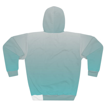 Aqua Gradient Hoodie with Blue Floral & Hummingbird Design