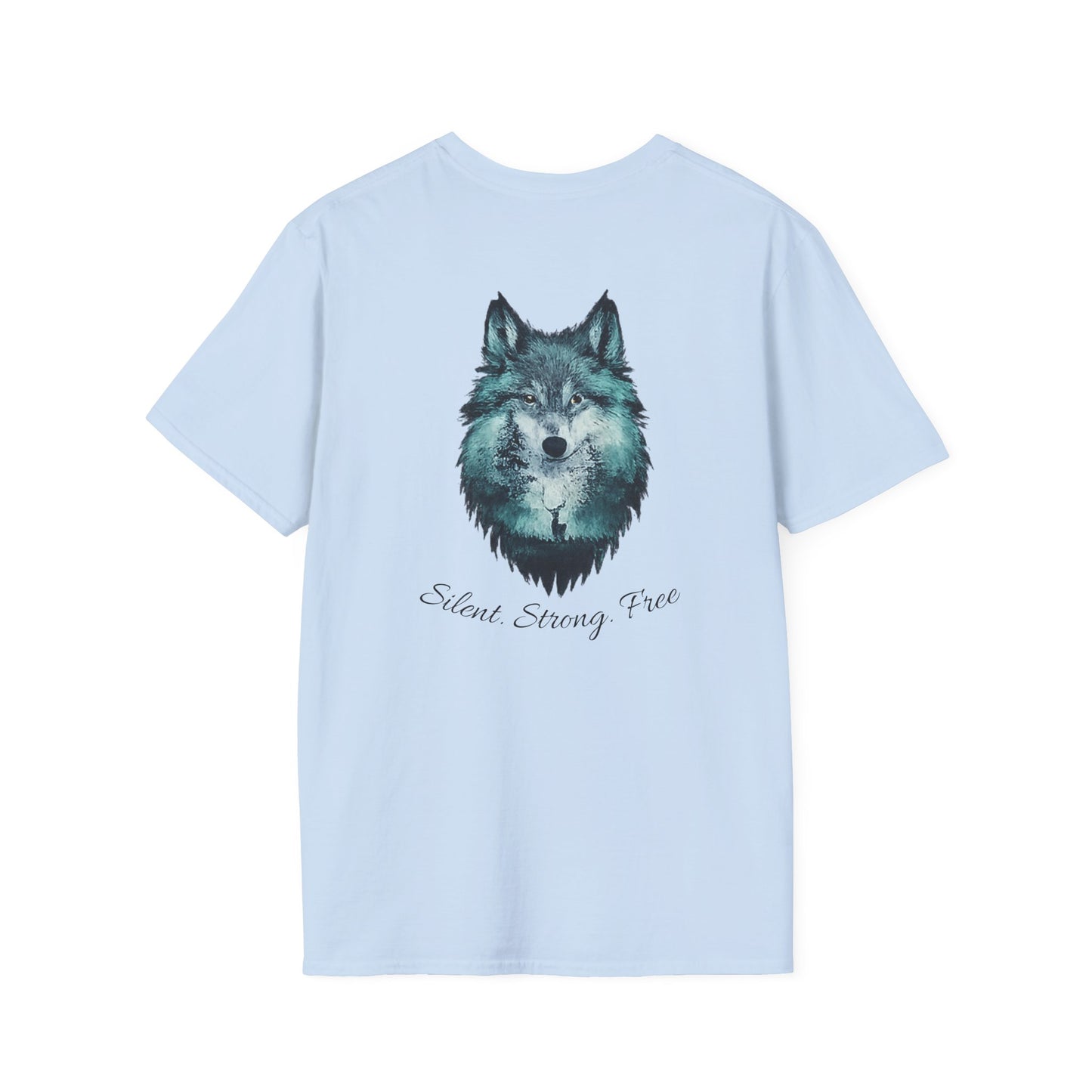 Unisex Softstyle T-Shirt| Silent Strength, Free Spirit | Mystic Wolf Graphic T-Shirt|