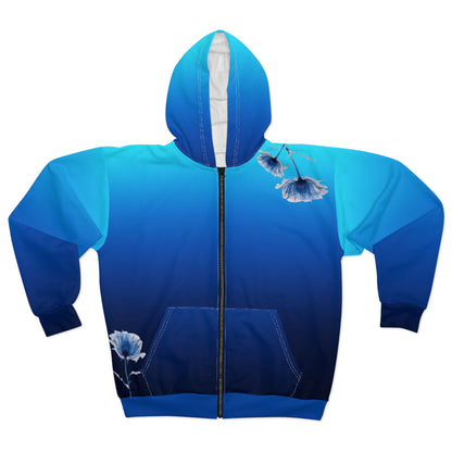Blue Gradient Floral Zip Hoodie