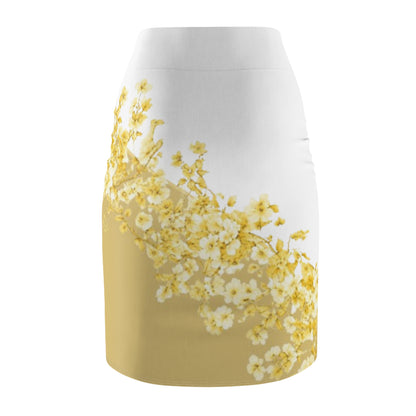 Yellow Daisy Floral Pencil Skirt — Women's Spring Floral AOP Skirt