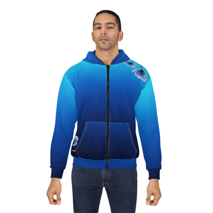 Blue Gradient Floral Zip Hoodie