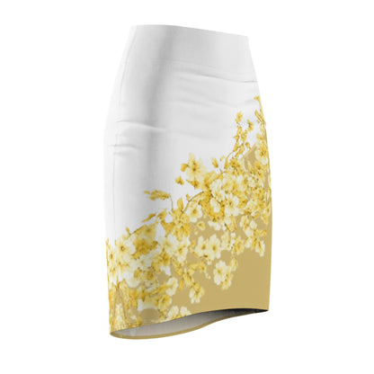 Yellow Daisy Floral Pencil Skirt — Women's Spring Floral AOP Skirt