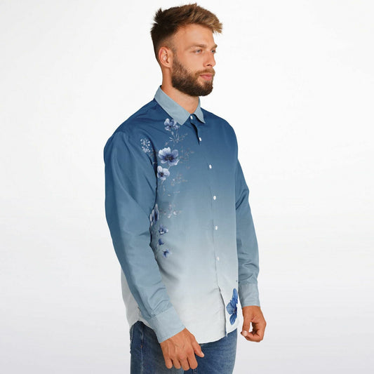 Blue Floral Shirt - AestheticCrateLong Sleeve Button Down Shirt - AOP