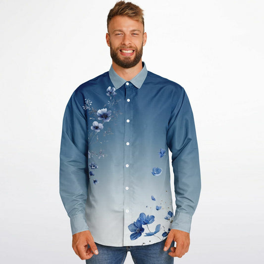 Blue Floral Shirt - AestheticCrateLong Sleeve Button Down Shirt - AOP