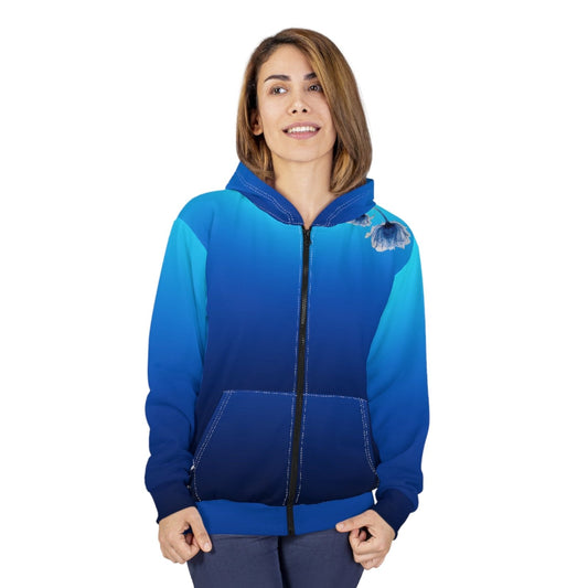 Blue Gradient Floral Zip Hoodie - AestheticCrateAll Over Prints