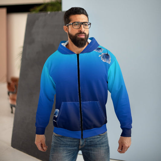 Blue Gradient Floral Zip Hoodie - AestheticCrateAll Over Prints