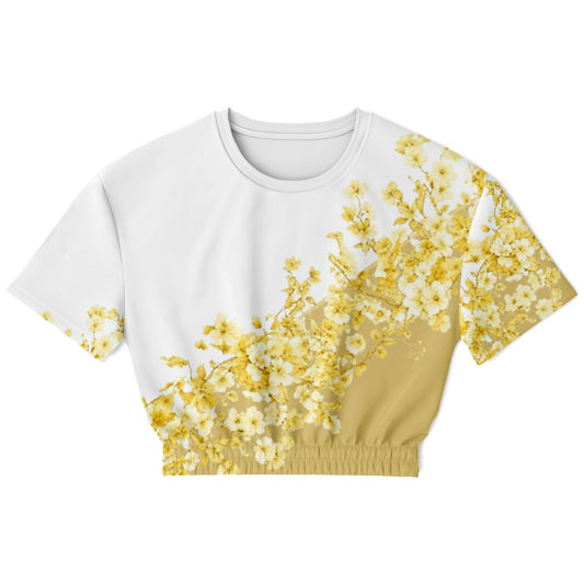 Butter Yellow Top. - AestheticCrateFashion Cropped Short Sleeve Sweatshirt - AOP
