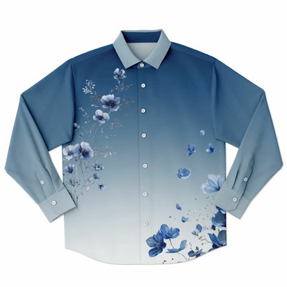 Long Sleeve Button Blue Floral Shirt|