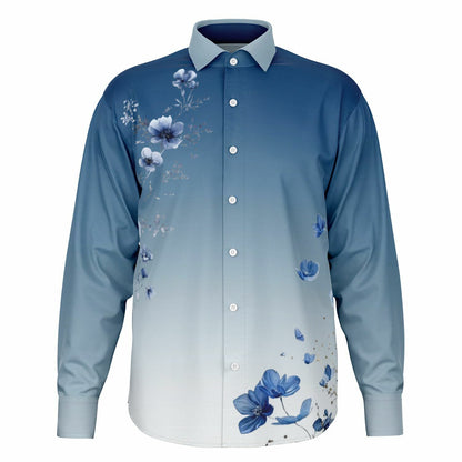 Long Sleeve Button Blue Floral Shirt|