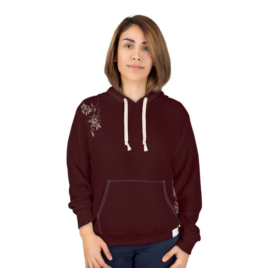 Floral Accent Burgundy Hoodie - AestheticCrateAll Over Prints