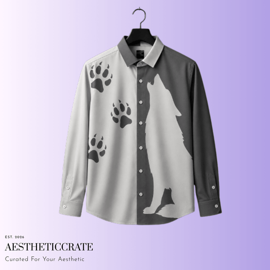 Lone Howl Button Shirt. - AestheticCrateLong Sleeve Button Down Shirt - AOP