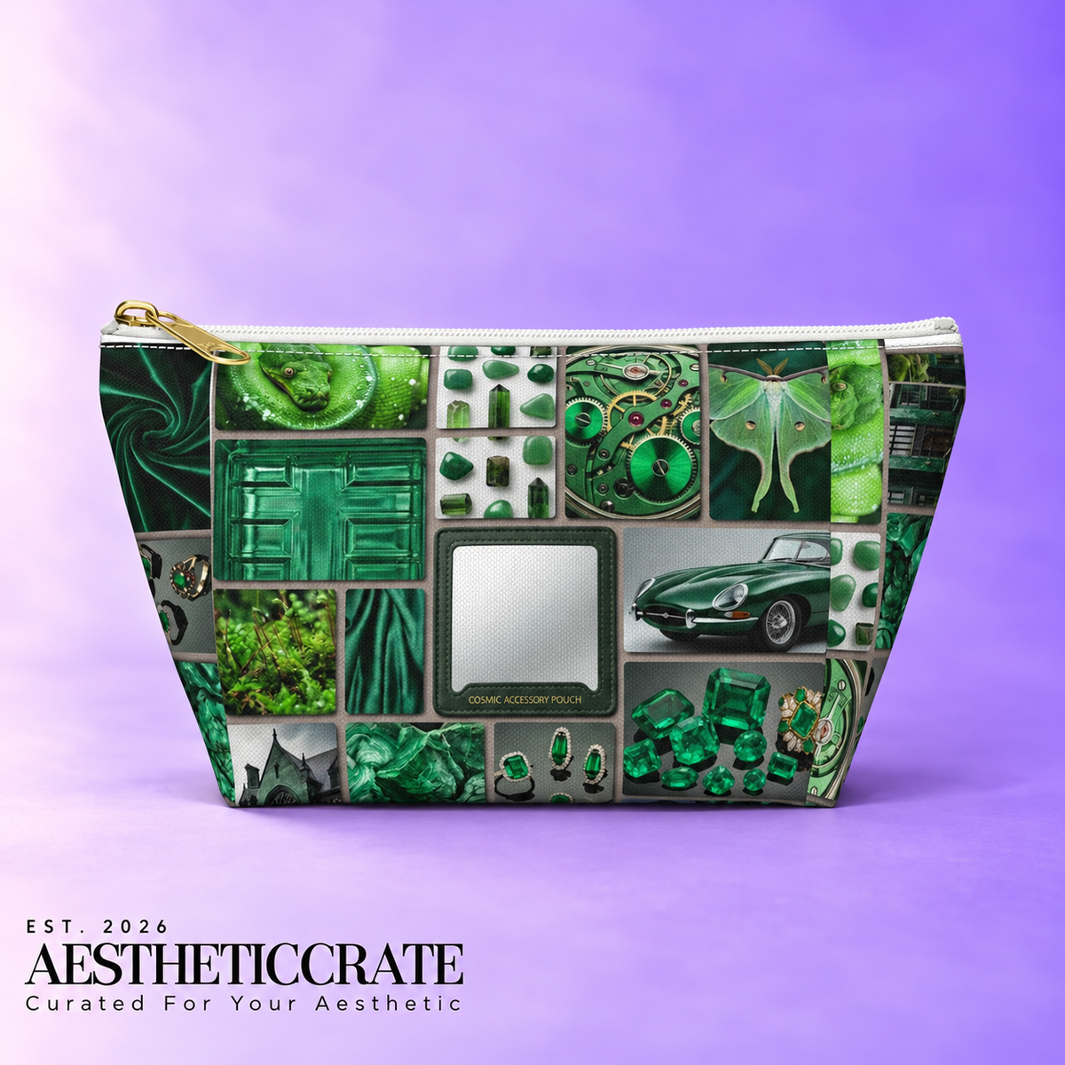 Green Collage Accessory Pouch