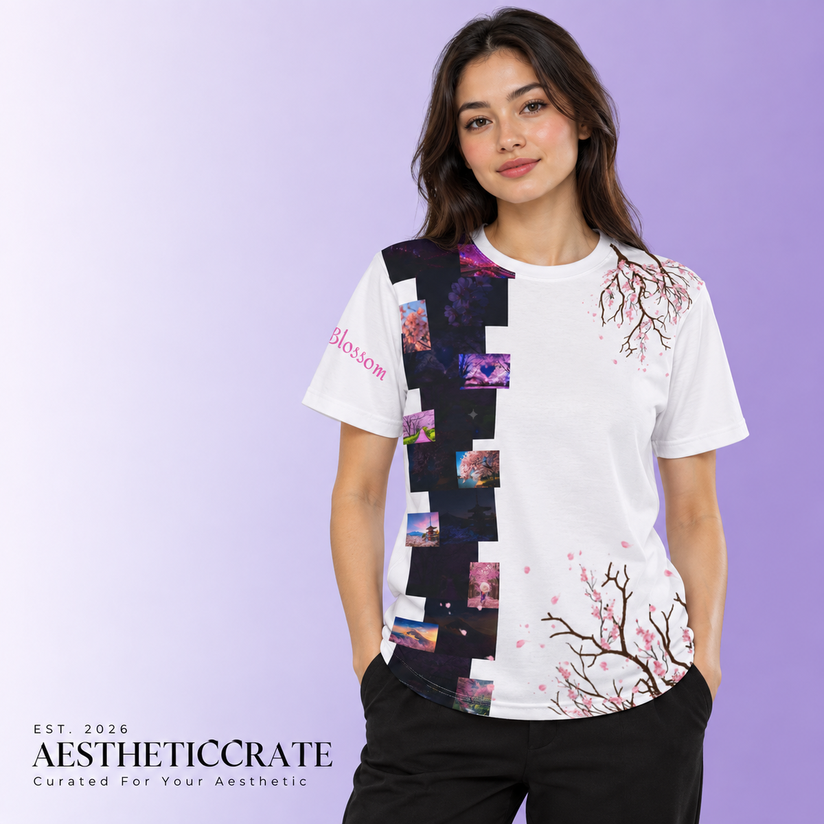 Cherry Blossom Split-Panel Tee