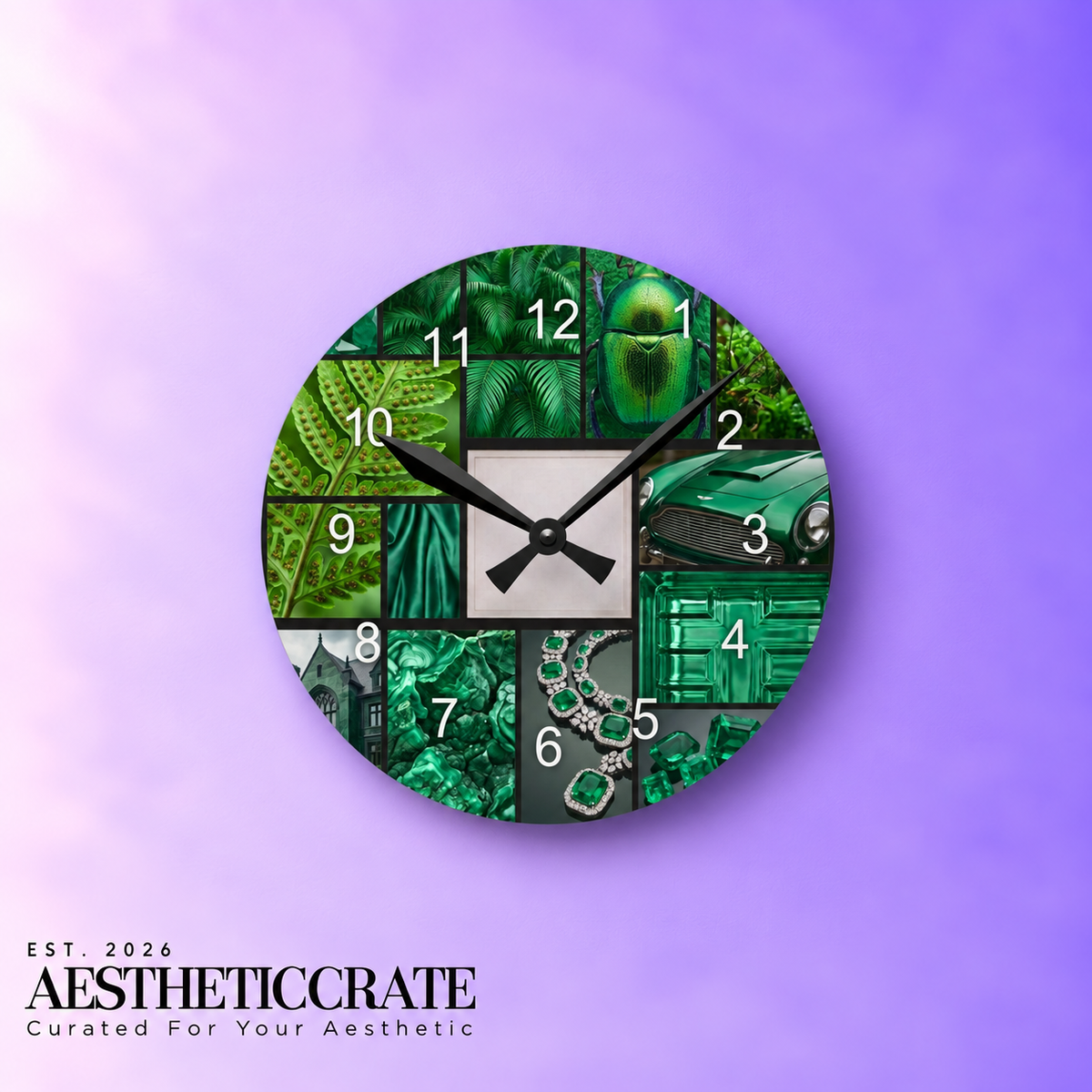 Emerald Tile Collage Wall Clock