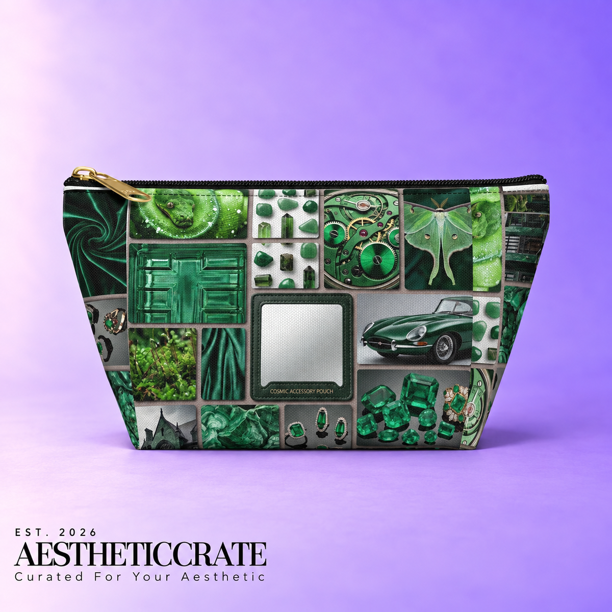 Green Collage Accessory Pouch