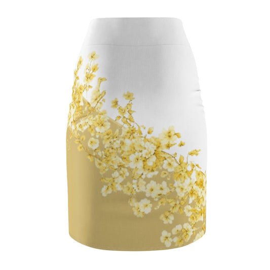Yellow Daisy Floral Pencil Skirt — Women's Spring Floral AOP Skirt - AestheticCrateAll Over Prints